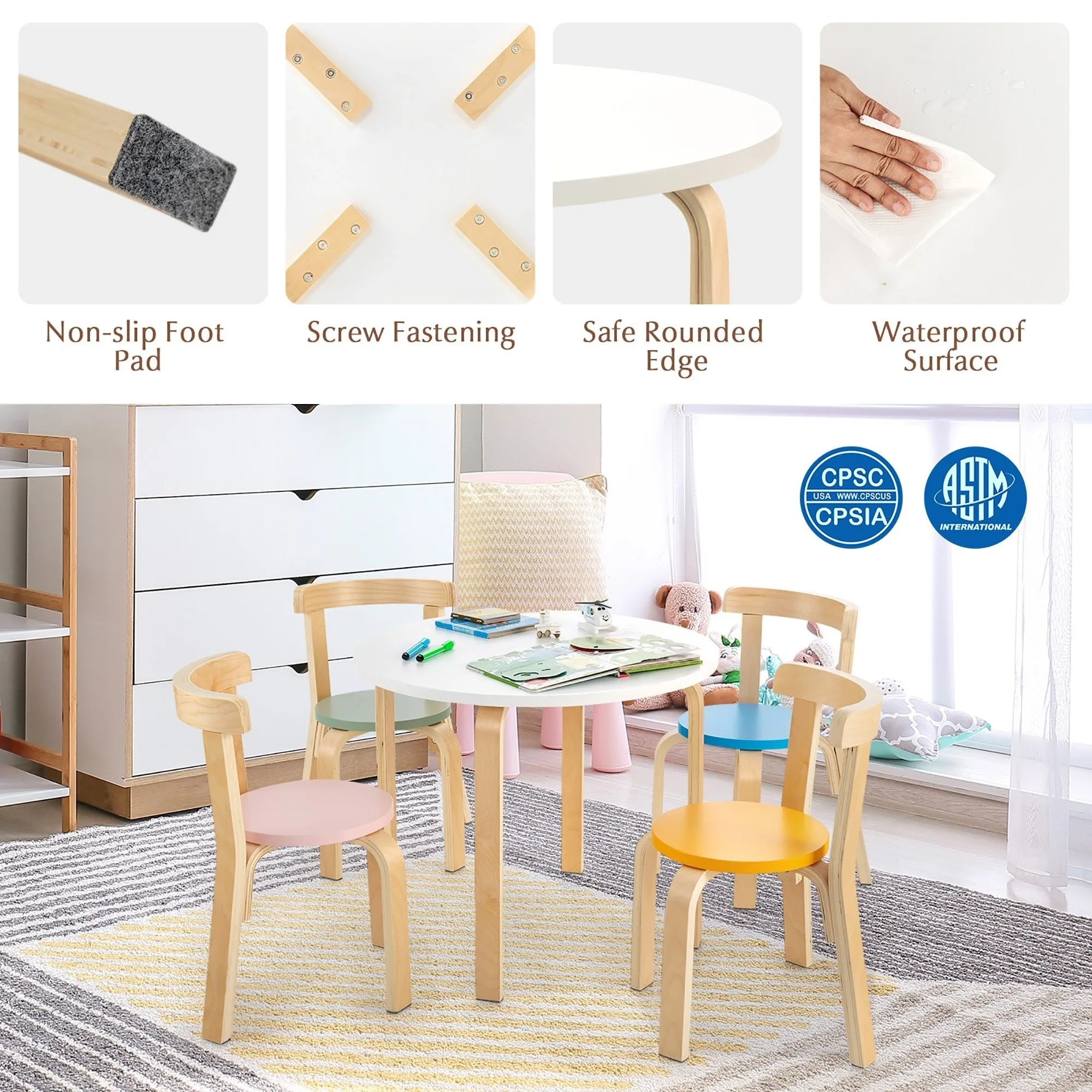 5 Piece Wooden Activity Table   Toy Blocks - Pastel