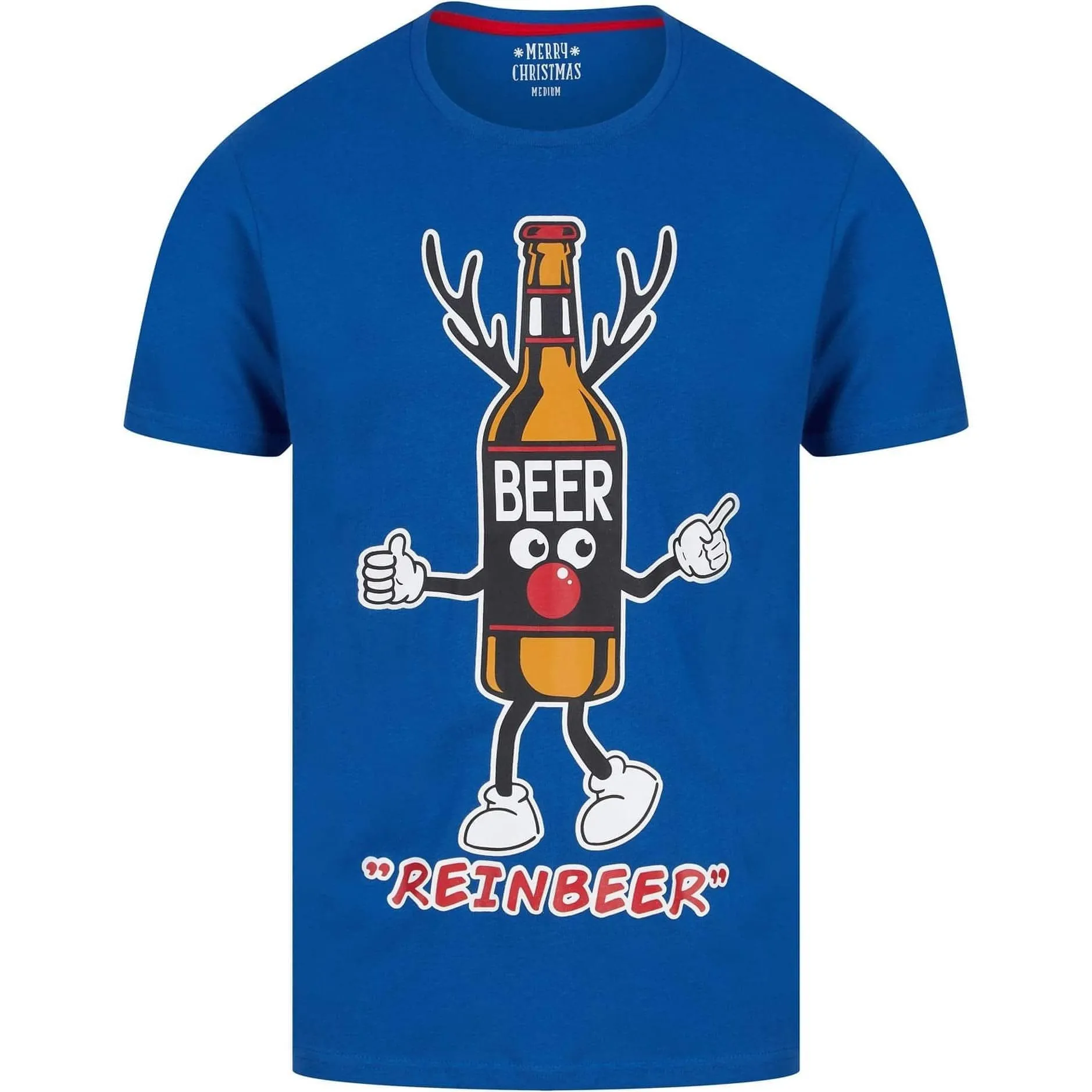 Christmas Beer Bottle Mens Christmas Short Sleeve Top - Blue