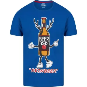 Christmas Beer Bottle Mens Christmas Short Sleeve Top - Blue
