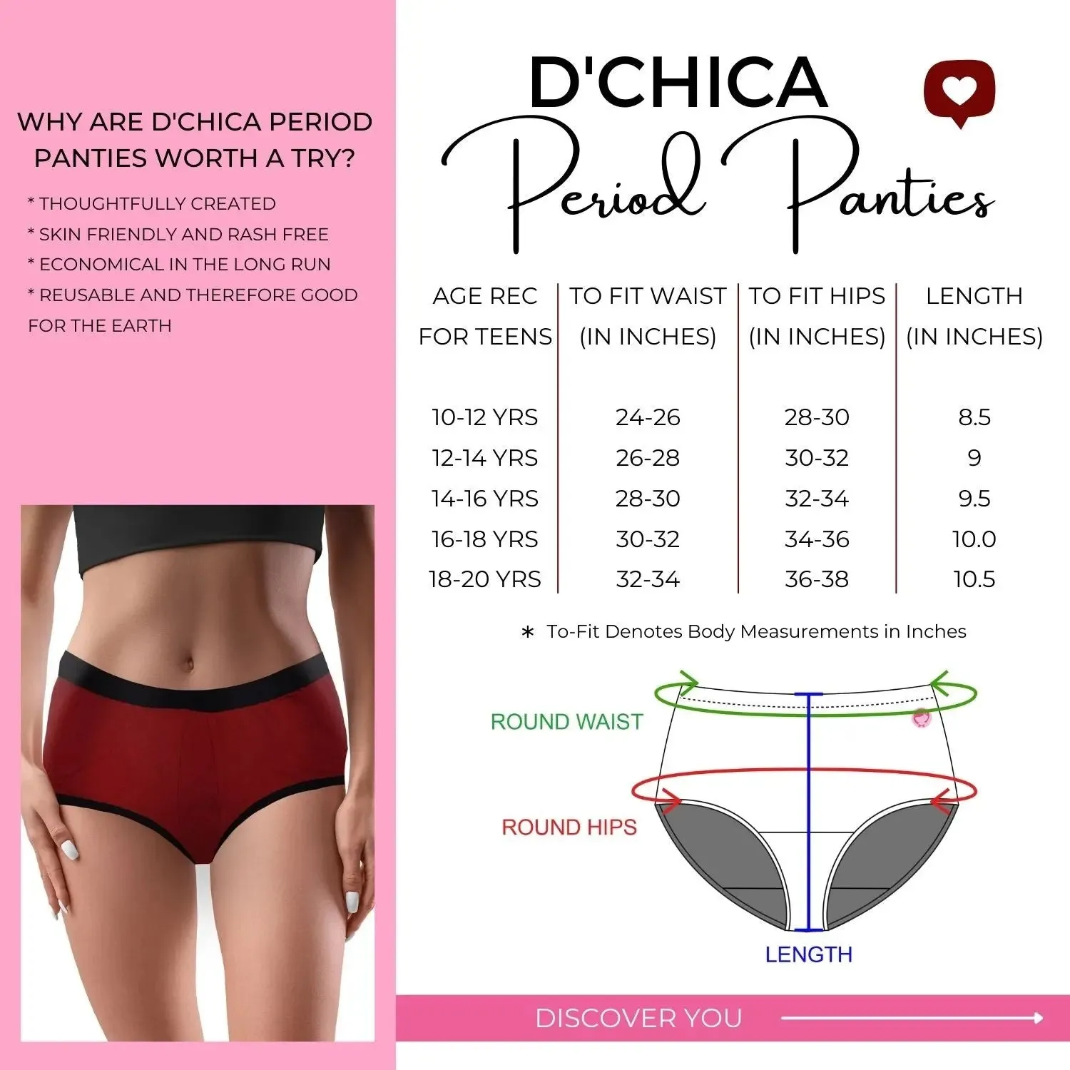 D'chica Flawless Print Eco-friendly, Anti-Microbial Lining, Period Panties Grey, No Pad Required