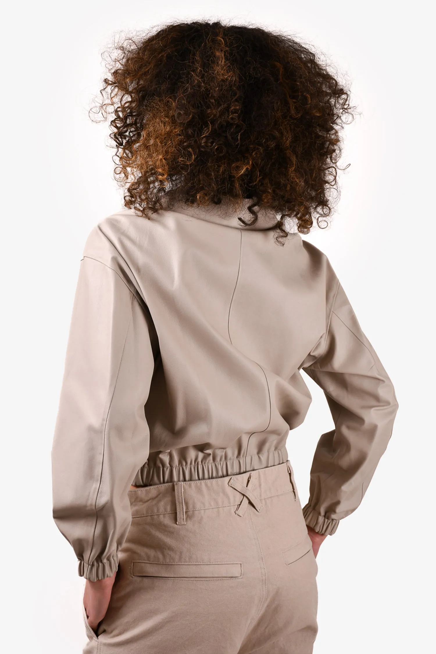 Fabiana Filippi Taupe Leather Bomber Jacket Size XXS