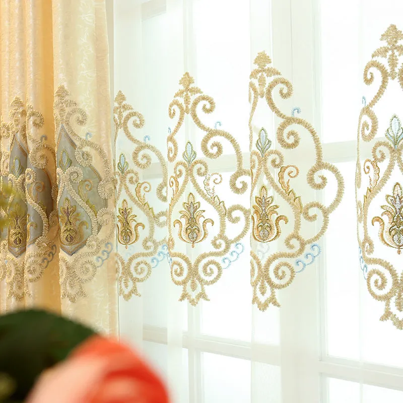 Flora Two-Layer French Luxury Embroidery Blackout Custom Curtain