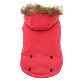 Fur Hood Parka Dog Coat - Salmon Pink