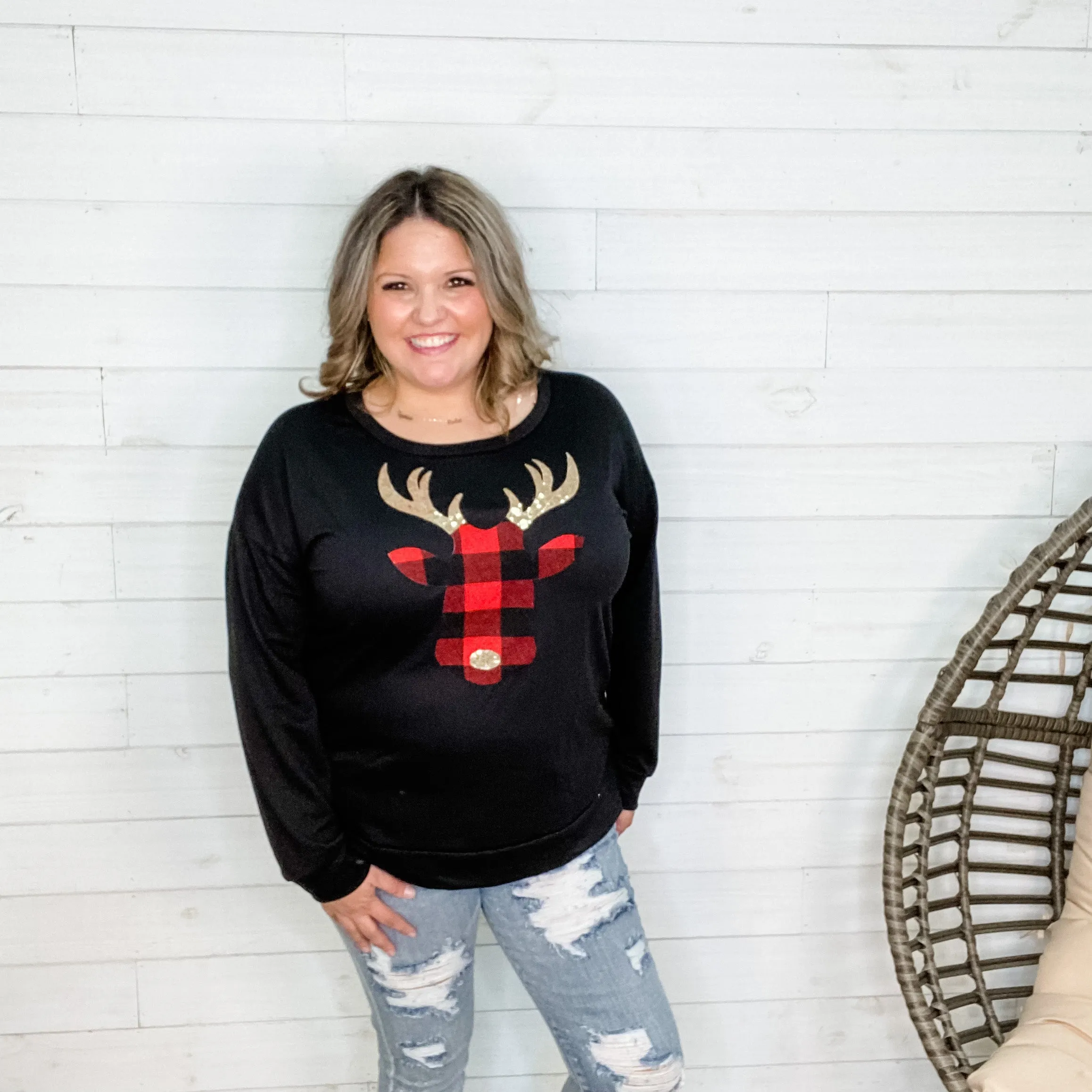 Gold Sequined Reindeer Long Sleeve Weekender