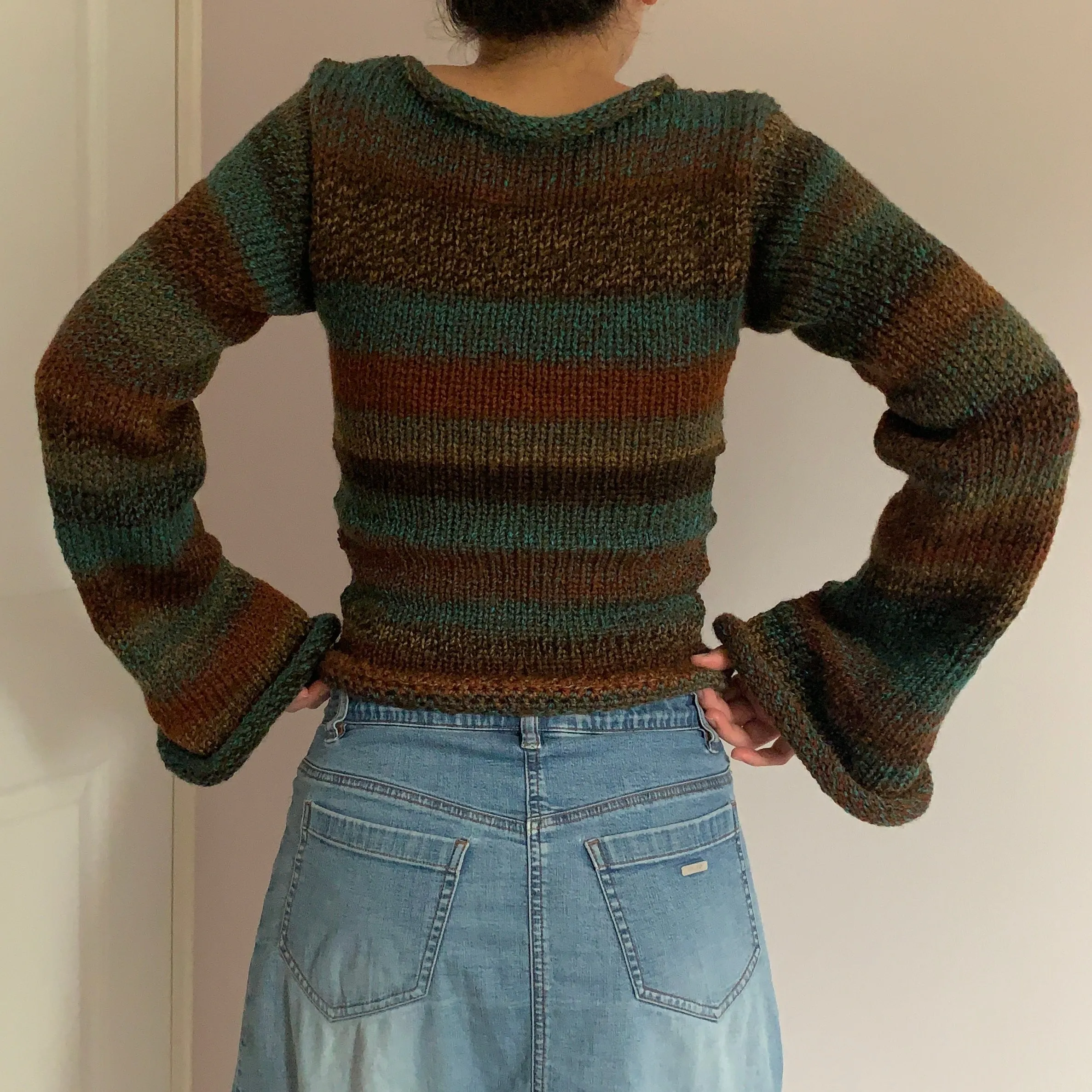 Handmade brown and blue ombré knitted jumper