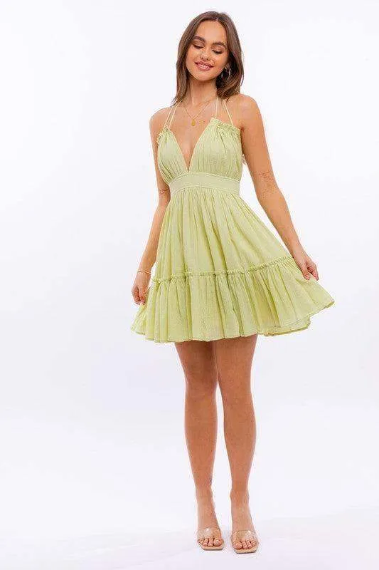 LE LIS Halter Babydoll Tiered Mini Dress, 2 Colors