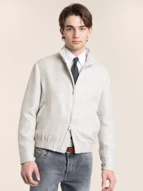 Light Taupe Linen-Wool-Silk Bomber Jacket