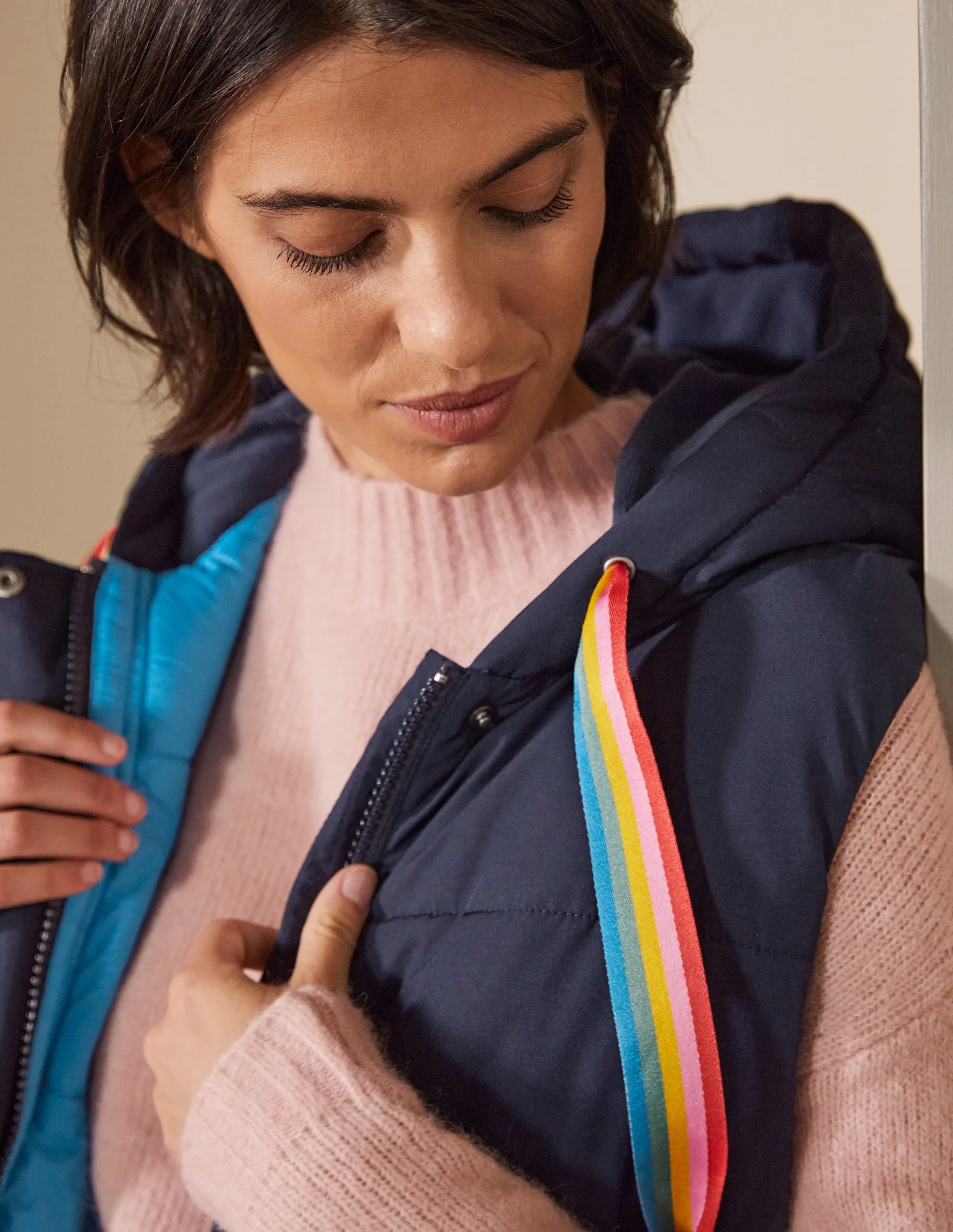 Long Puffer Gilet-Navy/Milkshake