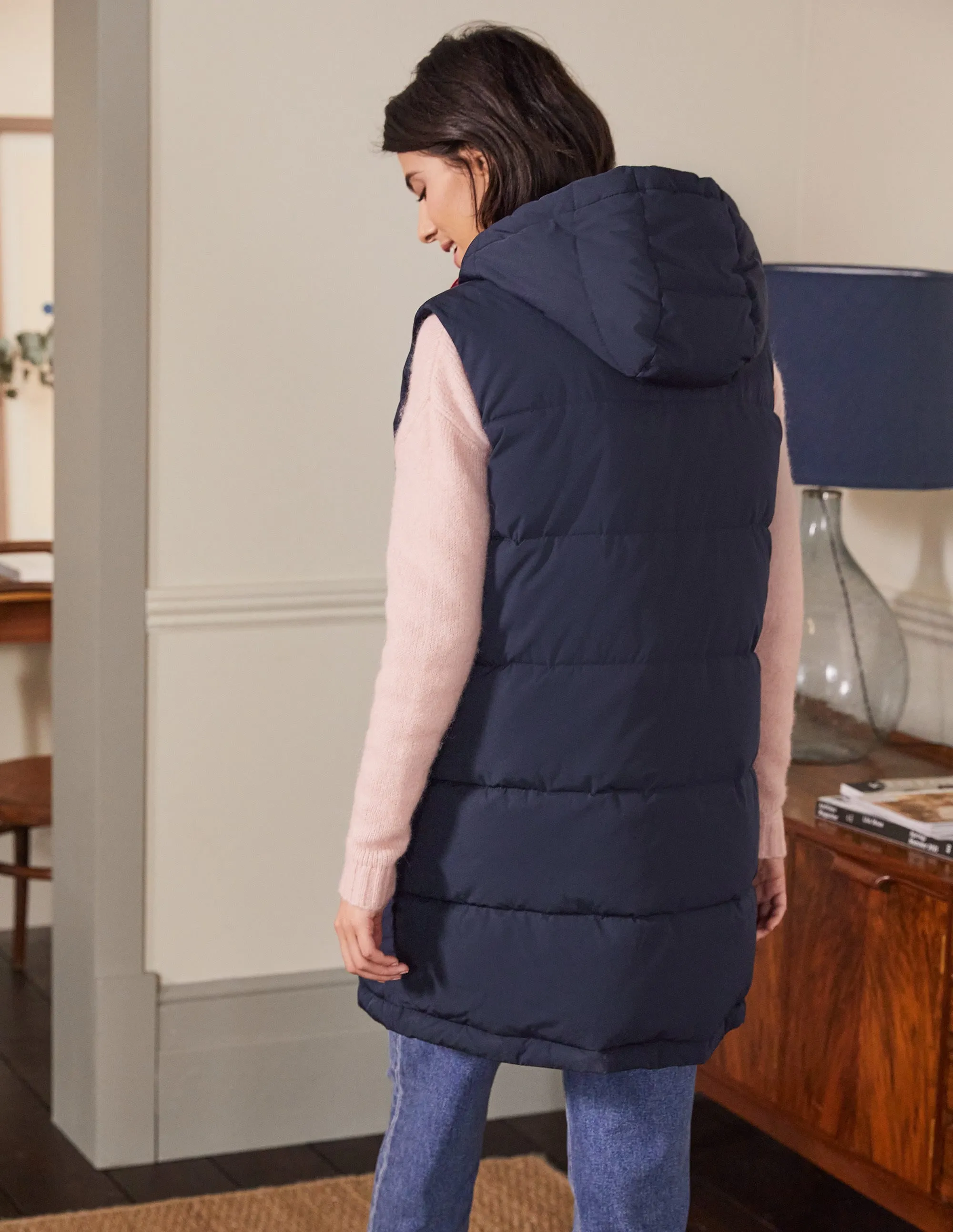 Long Puffer Gilet-Navy/Milkshake