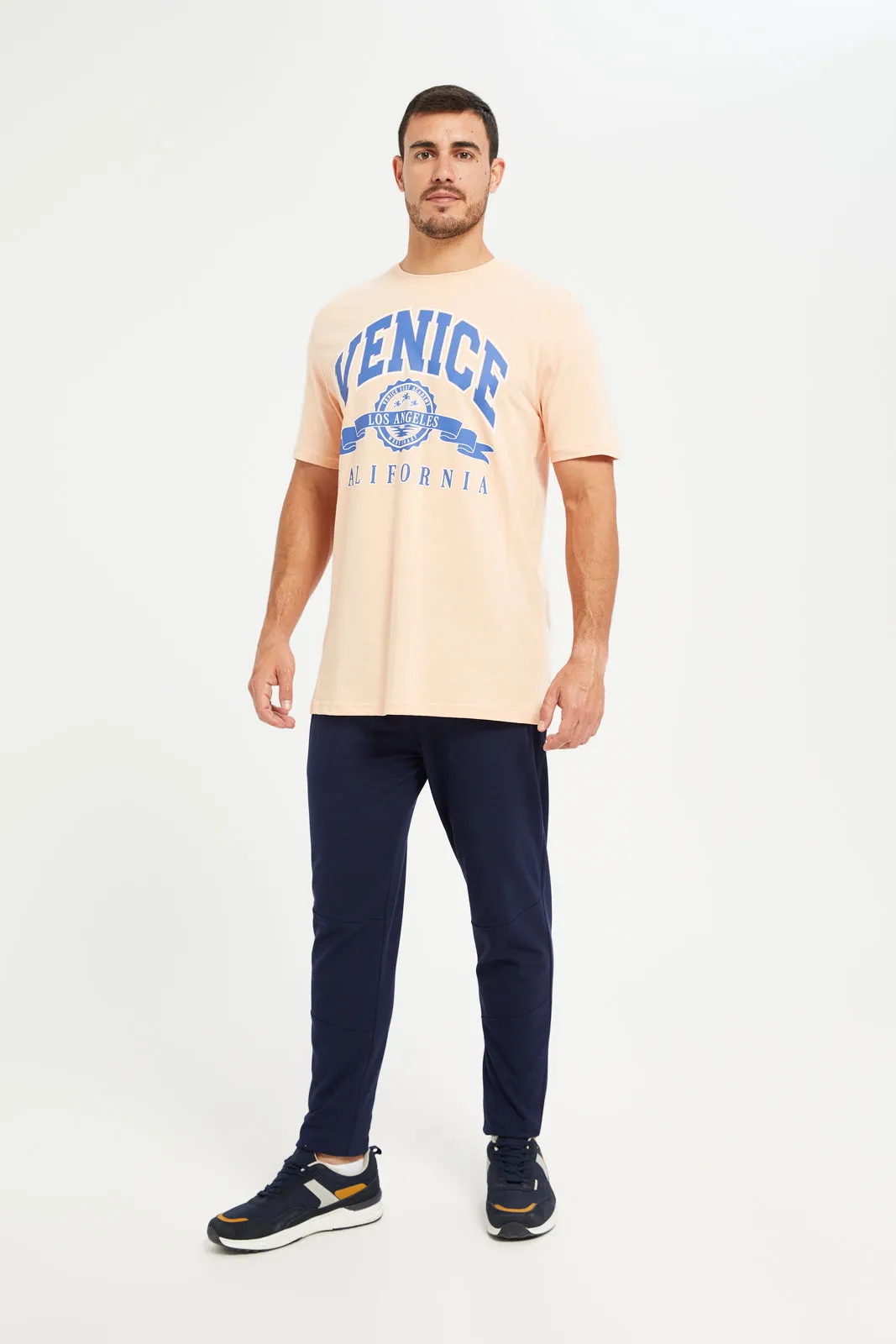 Men Orange Graphic Round Neck T-Shirt