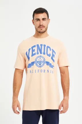 Men Orange Graphic Round Neck T-Shirt