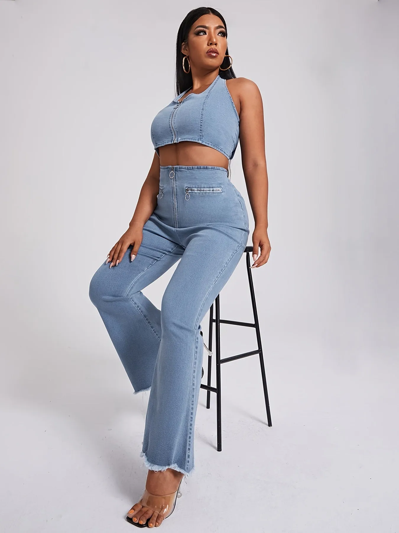 Organic Cotton Crop Top & High Rise Flared Jeans Set