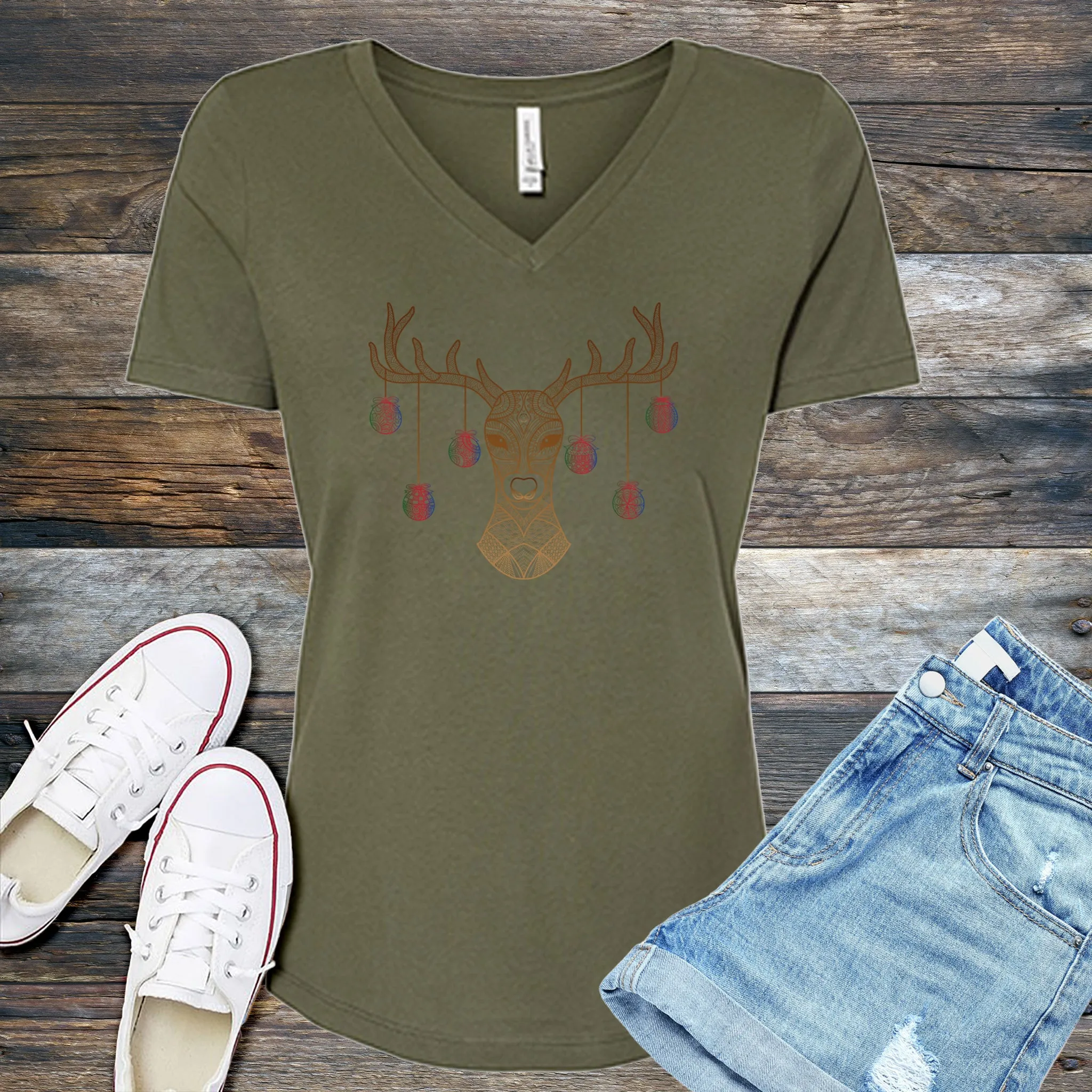 Ornament Reindeer V-Neck