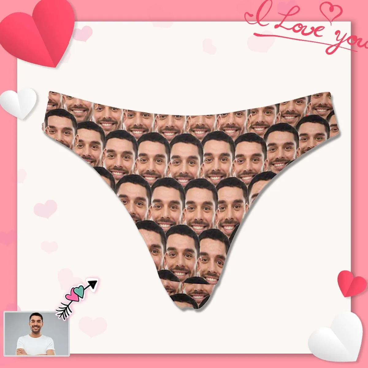 Personalized Face Underwear for Her Custom Seamless Pattern Lingerie Women's Classic Thongs Gifts for Girlfriend & Wife