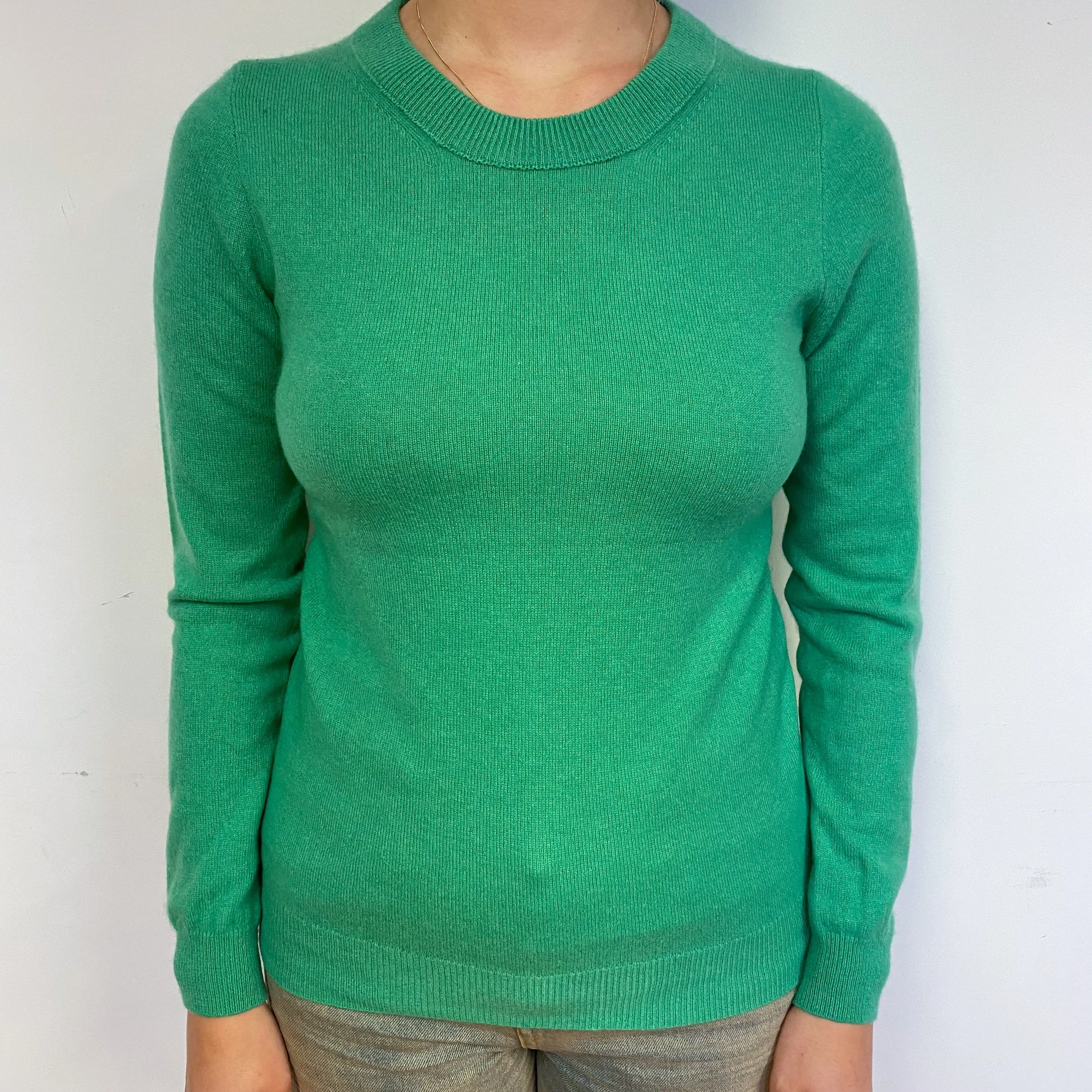 Pickle Green Cashmere Crew Neck Jumper Small