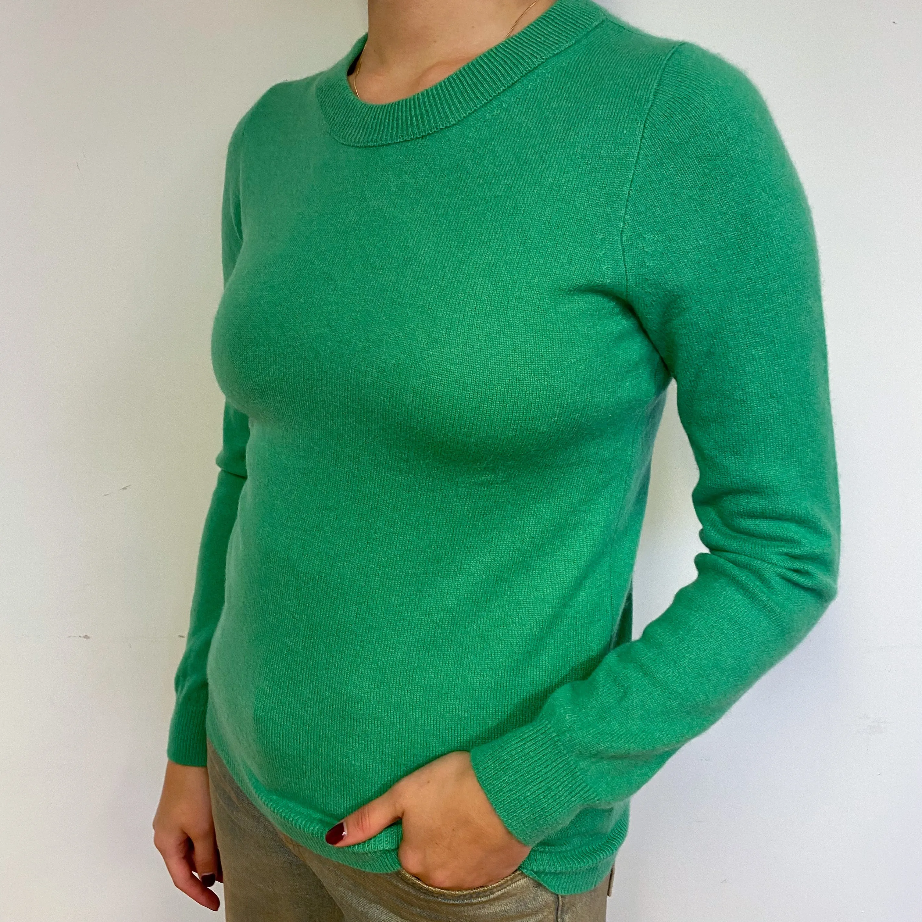Pickle Green Cashmere Crew Neck Jumper Small