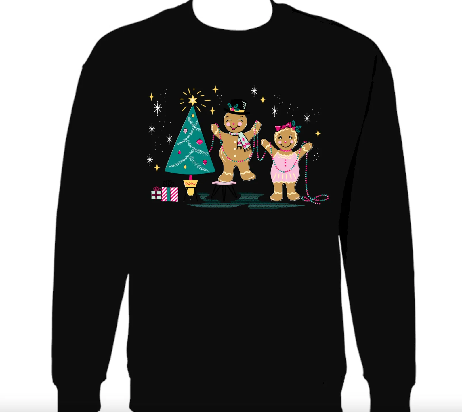 Retro Gingerbread Christmas Cuties Black Sweatshirt