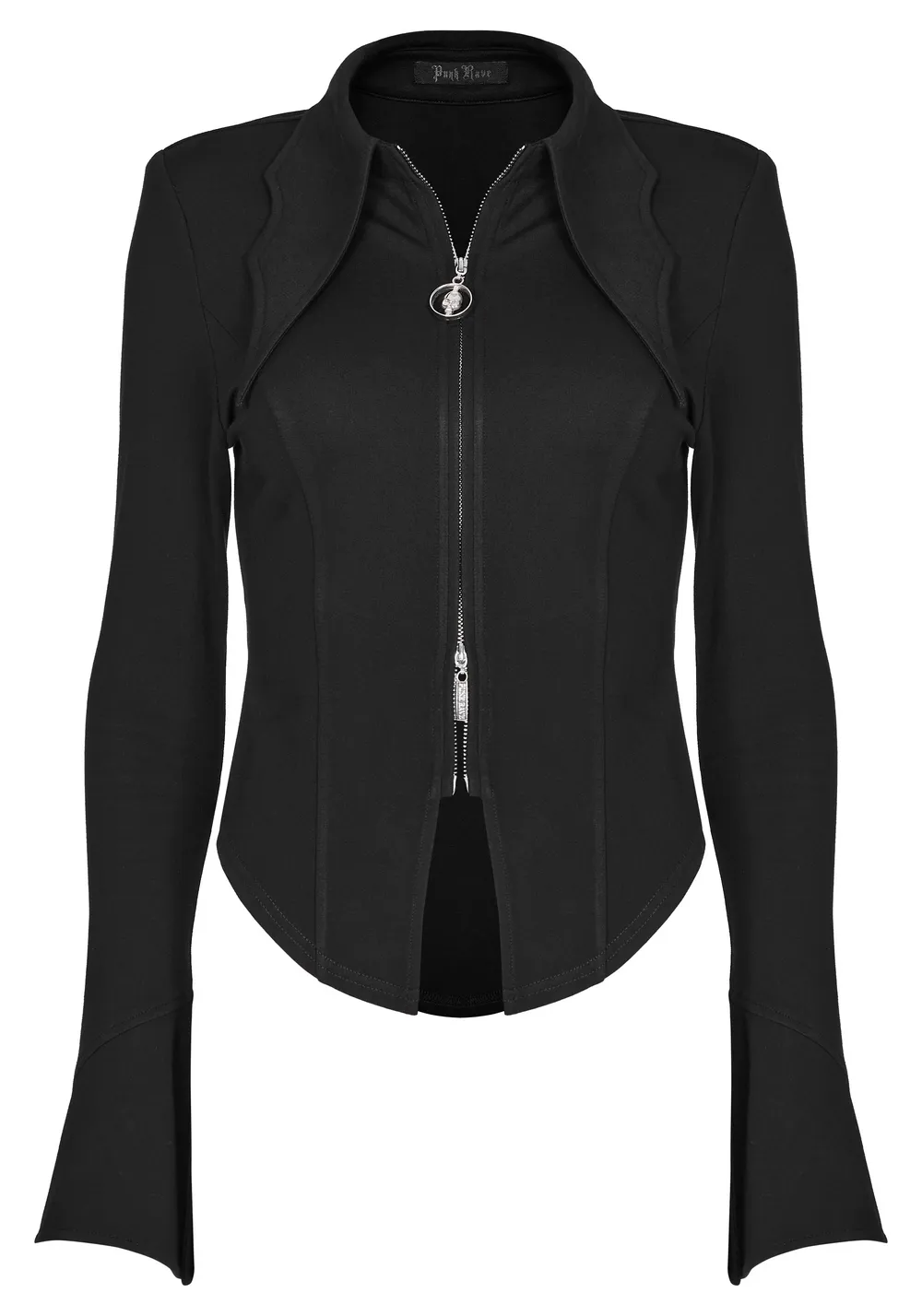 Stylish Gothic Black Batwing Sleeve Zip Up Shirt