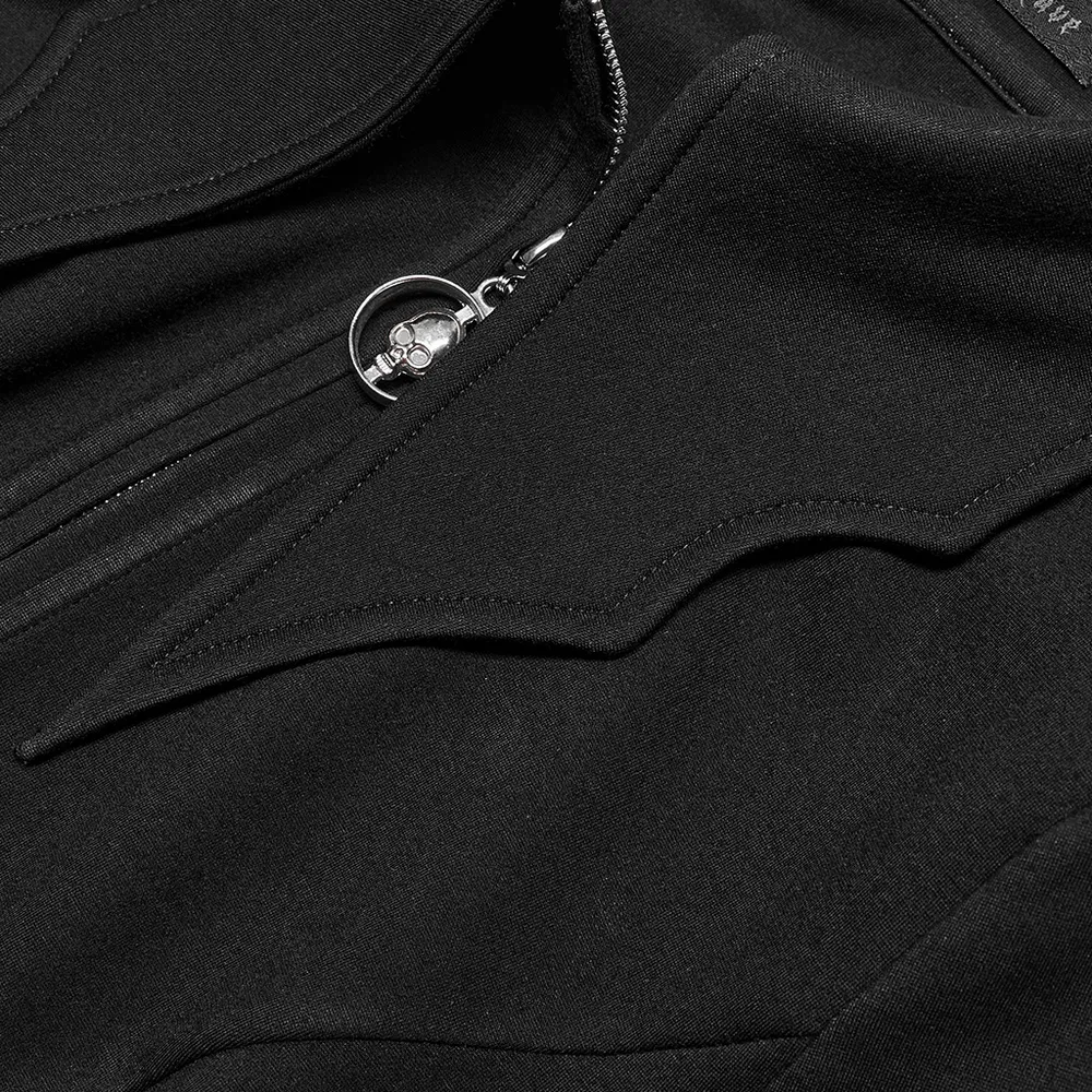 Stylish Gothic Black Batwing Sleeve Zip Up Shirt