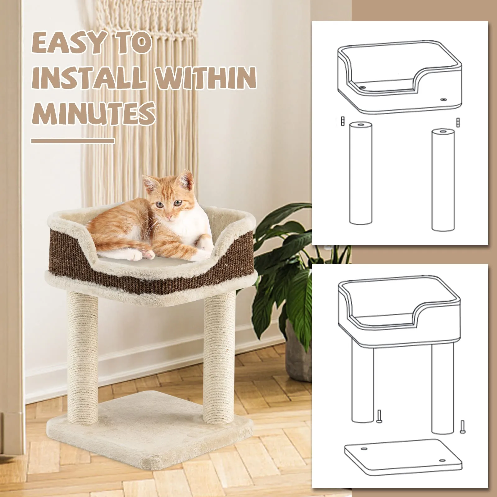Tangkula Small Cat Tree for Indoor Cats, Modern Carpeted Cat Tower with Soft Plush Perch