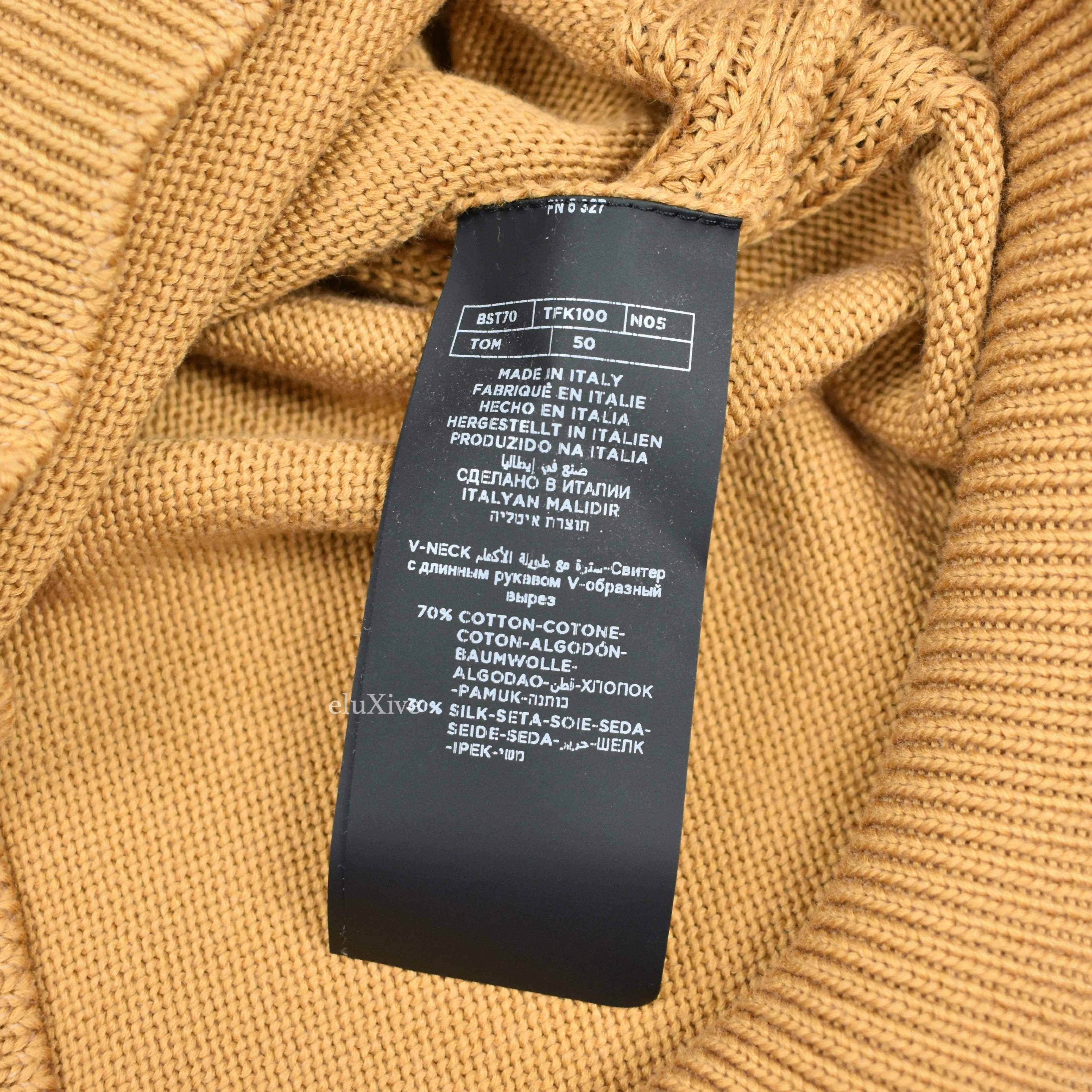 Tom Ford - Tan Cotton & Silk V-Neck Sweater
