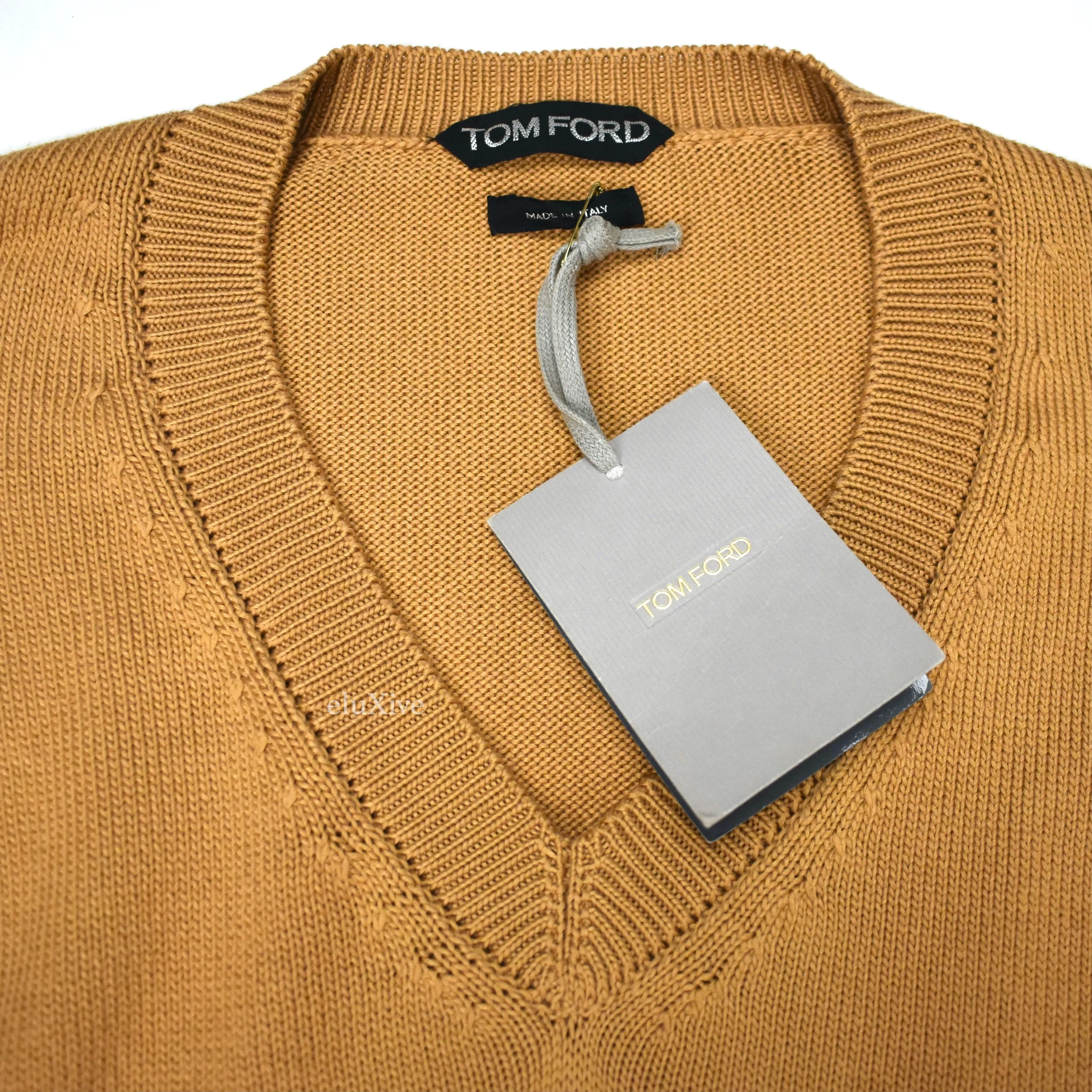 Tom Ford - Tan Cotton & Silk V-Neck Sweater