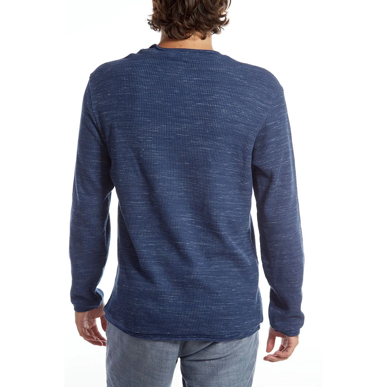 True Navy Andres Long Sleeve Waffle Tee