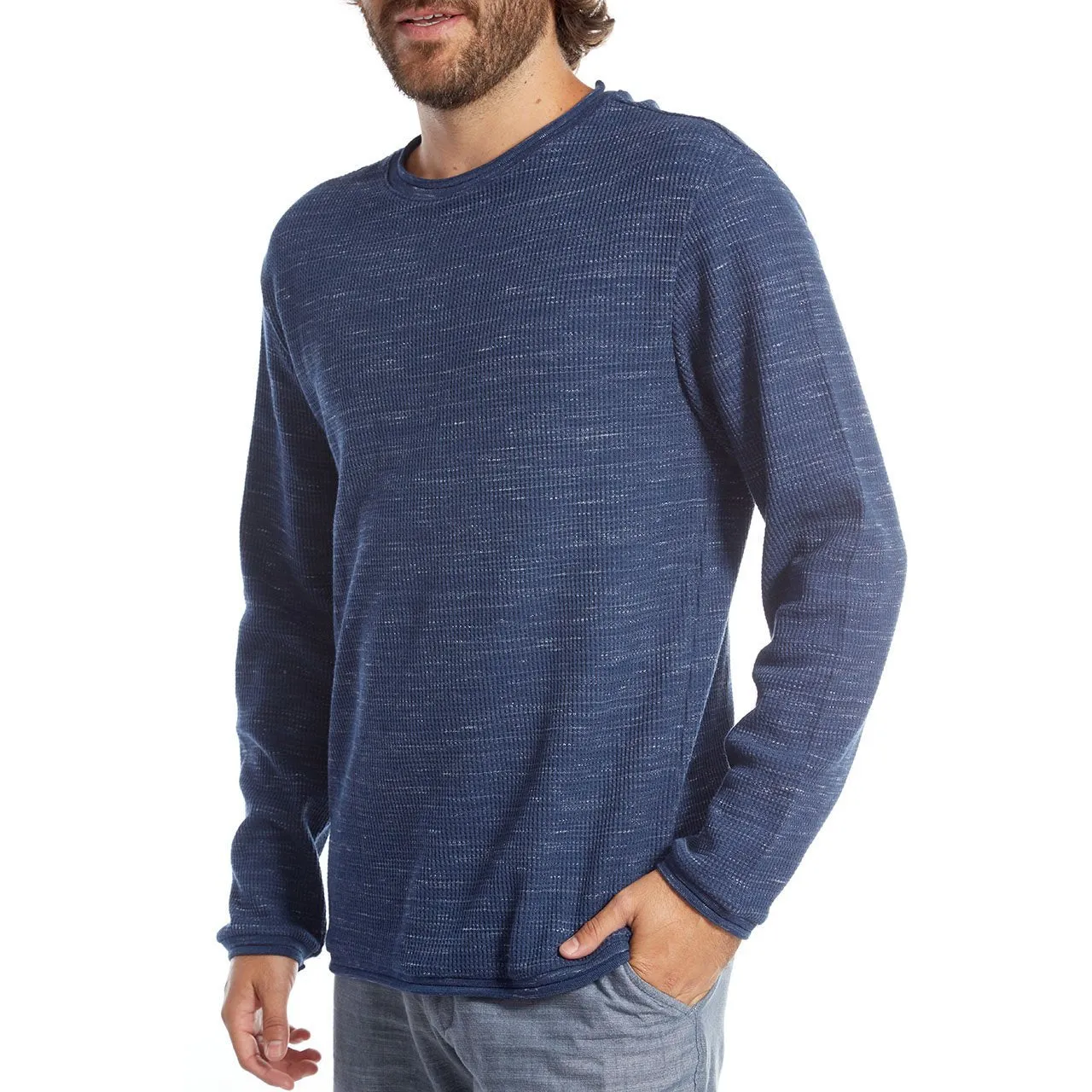 True Navy Andres Long Sleeve Waffle Tee