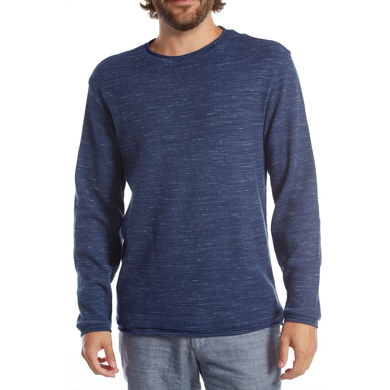 True Navy Andres Long Sleeve Waffle Tee