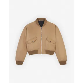 Women Bomber In Nylon With Logo Handwriting Embroidery - Taupe