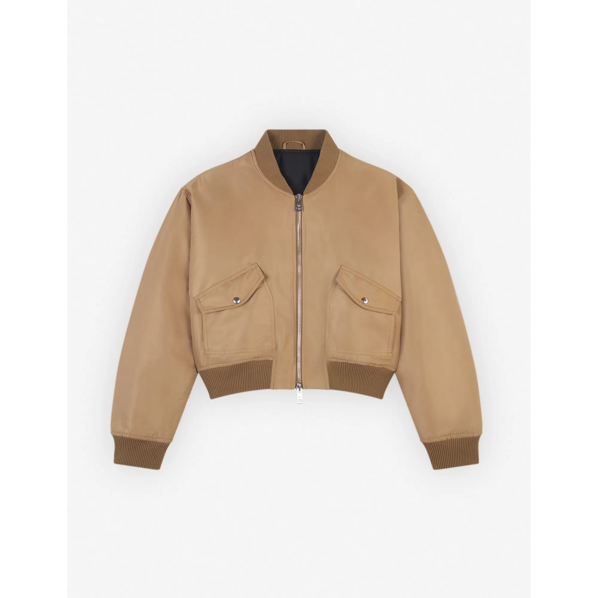 Women Bomber In Nylon With Logo Handwriting Embroidery - Taupe