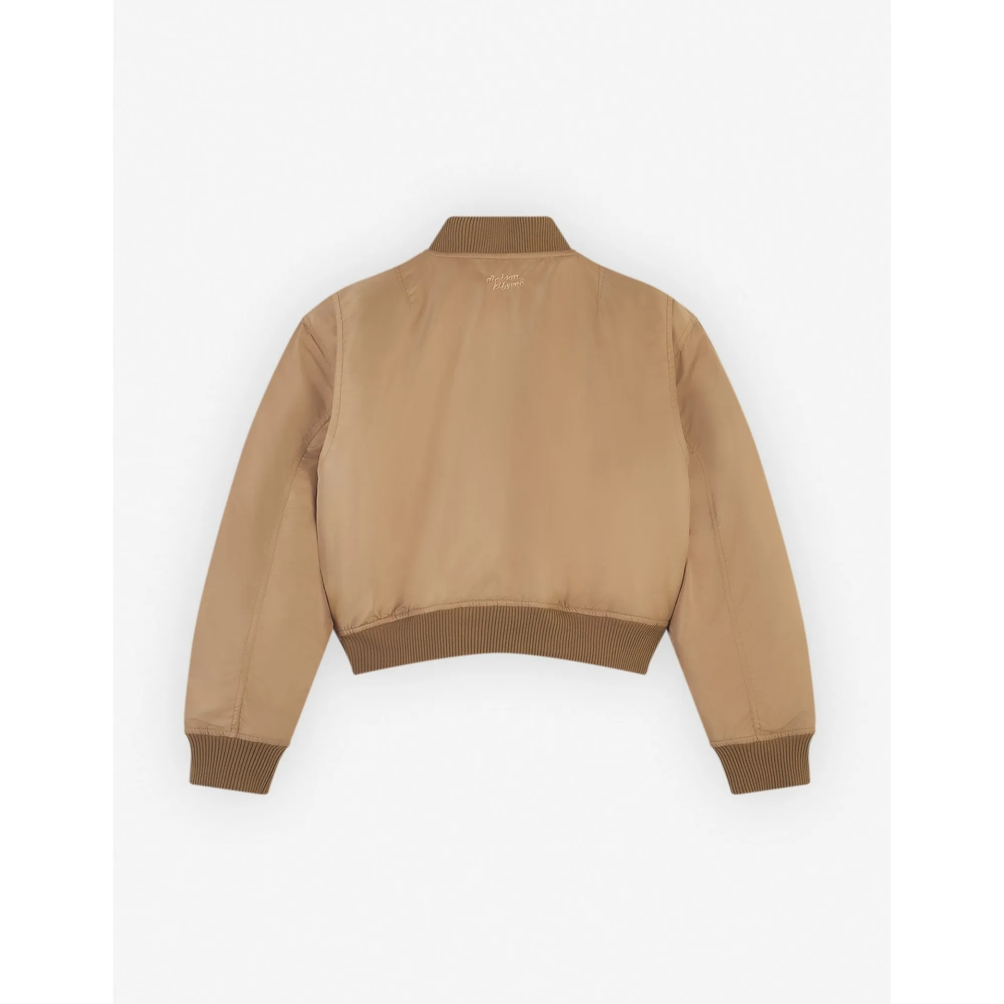 Women Bomber In Nylon With Logo Handwriting Embroidery - Taupe