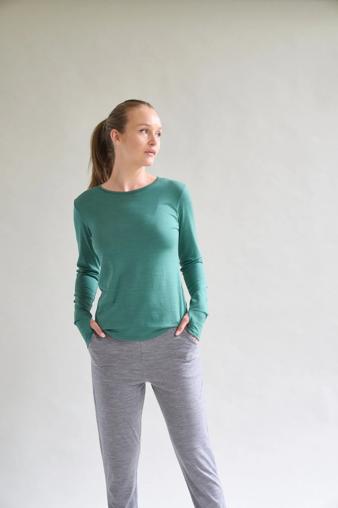 Womens Merino Long Sleeve, Emerald Green