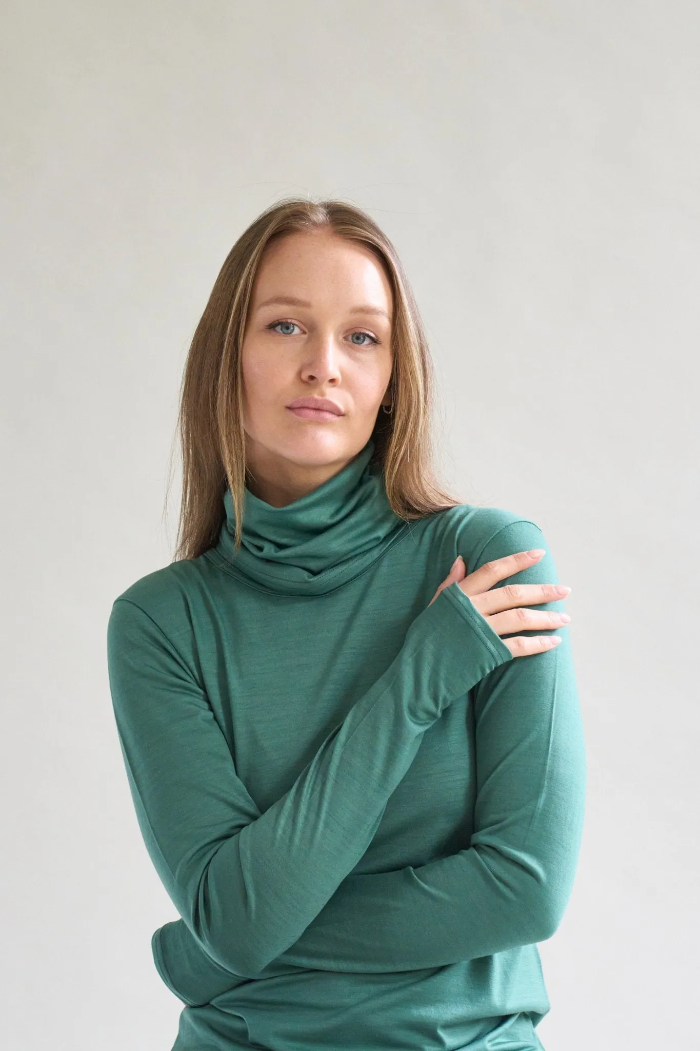 Womens Merino Long Sleeve, Emerald Green